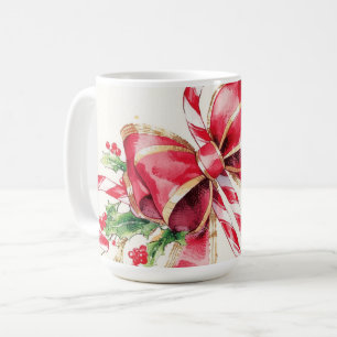Taza De Café Cinta de acebo roja de caramelo de acuarela