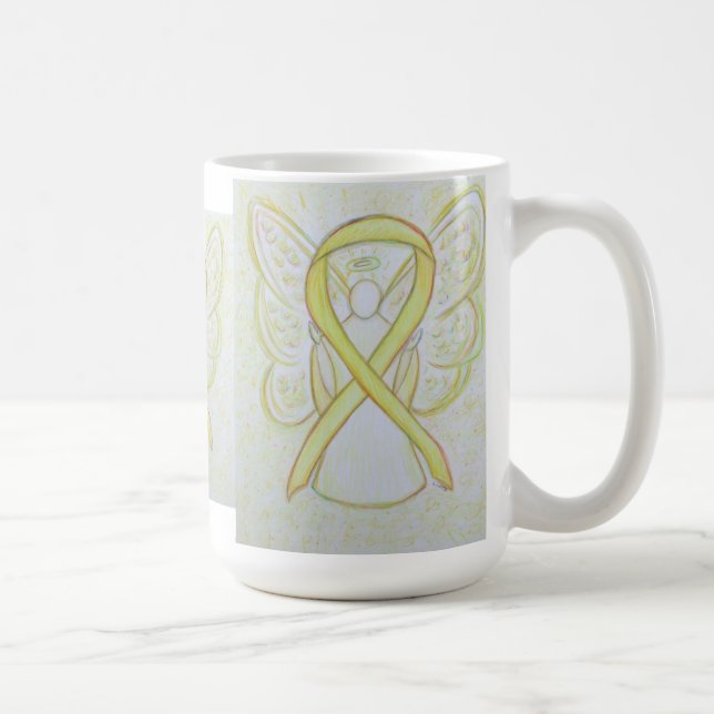 Taza De Café Cinta de conciencia amarilla Angel Art Coffee Mug (Derecha)