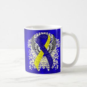 Taza De Café Cinta de conciencia azul y amarilla con alas