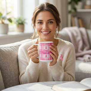 Taza De Café Cinta de Conciencia del Cáncer de Mama a Cuadros R