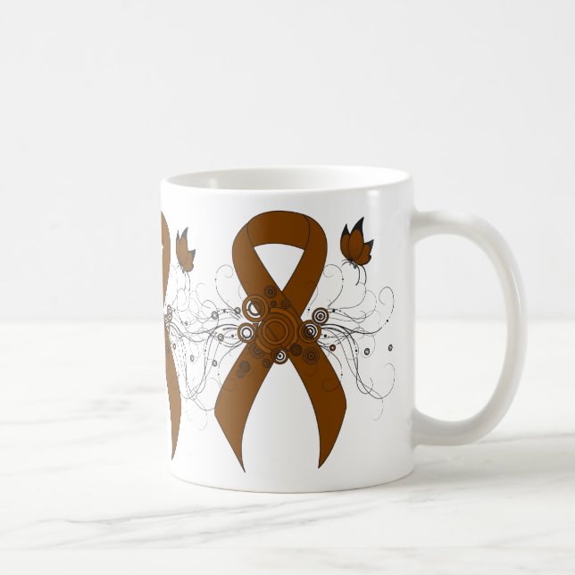 Taza De Café Cinta de conciencia marrón con mariposa (Derecha)
