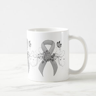 Taza De Café Cinta de conciencia plateada con mariposa