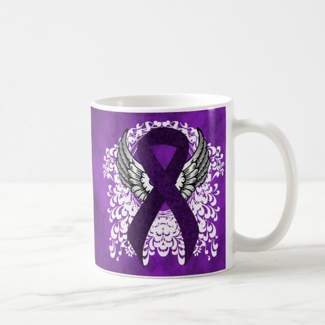 Taza De Café Cinta de conciencia púrpura con alas (Derecha)