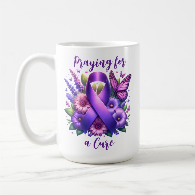 Taza De Café Cinta de conciencia púrpura | Rezar por una cura (Izquierda)