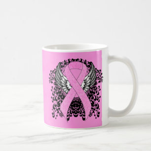 Taza De Café Cinta de conciencia rosa con alas