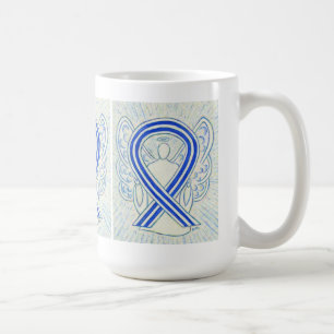 Taza De Café Cinta de concientización azul y blanca Angel Art M
