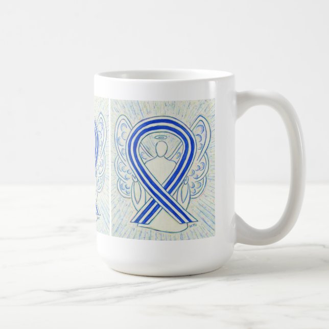 Taza De Café Cinta de concientización azul y blanca Angel Art M (Derecha)