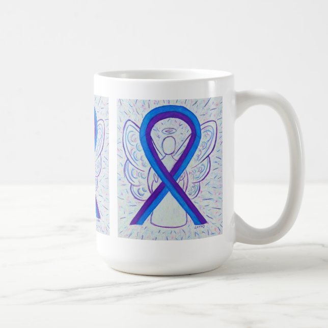 Taza De Café Cinta de concientización azul y púrpura Angel Art  (Derecha)