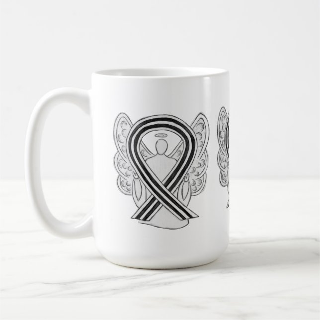 Taza De Café Cinta de concientización blanca y negra Angel Art  (Izquierda)