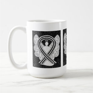 Taza De Café Cinta de concientización blanca y negra Angel Art