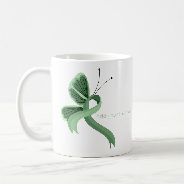 Taza De Café Cinta de concientización verde claro mariposa café (Izquierda)