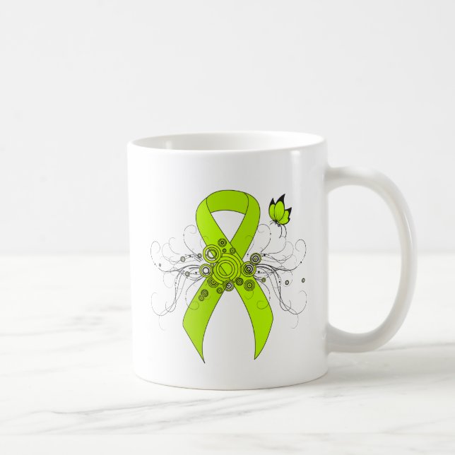 Taza De Café Cinta de concientización verde limón con mariposa (Derecha)