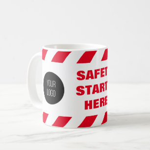 Taza De Café Cinta de Fuego Roja y Blanca Logo de Seguridad Com
