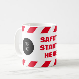 Taza De Café Cinta de Fuego Roja y Blanca Logo de Seguridad Com