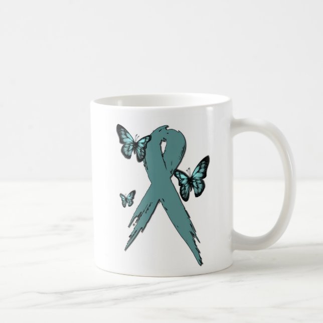 Taza De Café Cinta de la conciencia del cáncer de cuello del (Derecha)