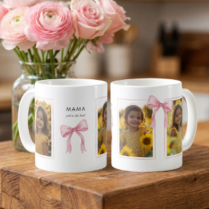 Taza De Café Cinta de lazo rosa Mama 3 Collage de fotos