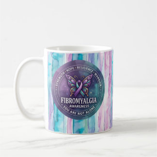 Taza De Café Cinta de mariposa de concienciación sobre la fibro