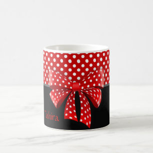 Taza De Café Cinta de puntos de polka negro, rojo y blanco