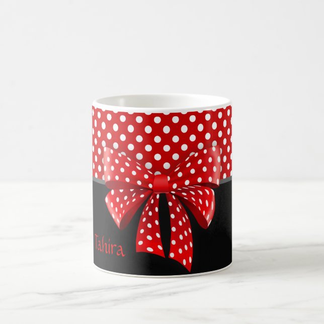 Taza De Café Cinta de puntos de polka negro, rojo y blanco (Centro)