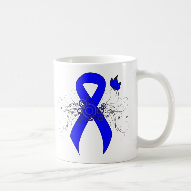Taza De Café Cinta de sensibilización azul con mariposa (Derecha)