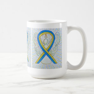 Taza De Café Cinta de sensibilización azul y amarilla Angel Art