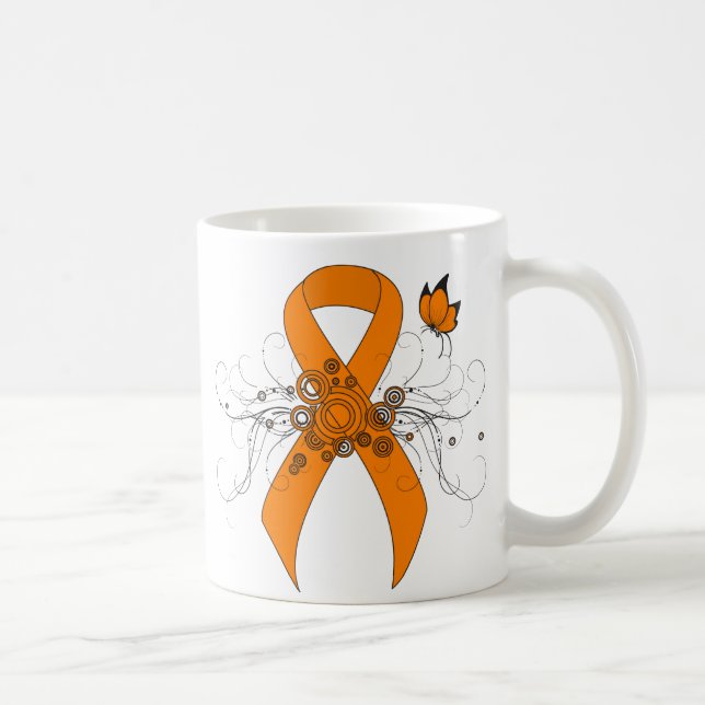 Taza De Café Cinta de sensibilización del naranja con mariposa (Derecha)