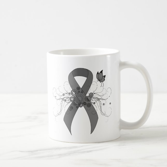 Taza De Café Cinta de sensibilización gris con mariposa (Derecha)