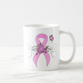 Taza De Café Cinta de sensibilización rosa con mariposa