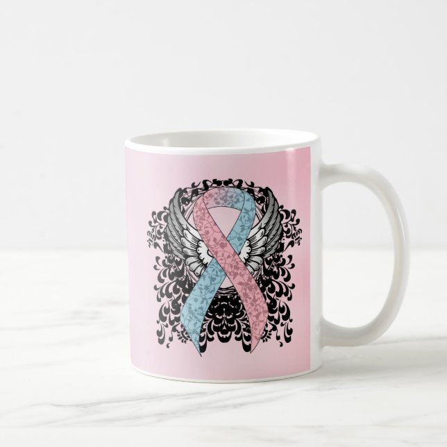 Taza De Café Cinta de sensibilización rosa y azul claro con ala (Derecha)