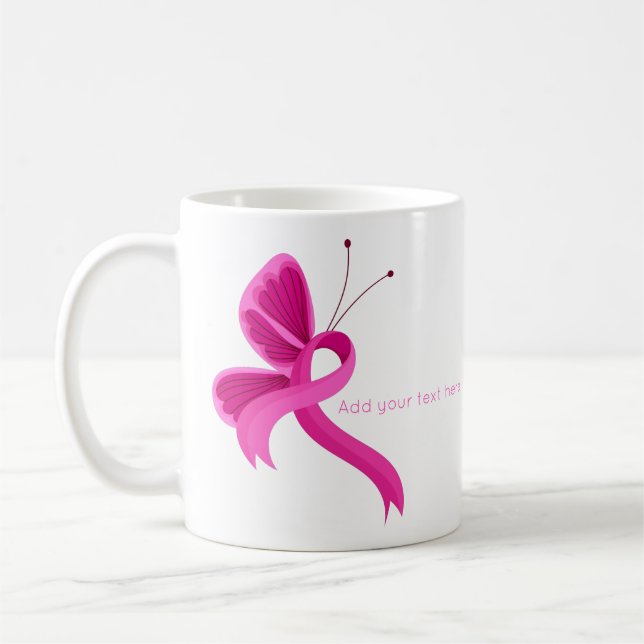 Taza De Café Cinta de Sensibilización Rosada Caliente Mariposa  (Izquierda)