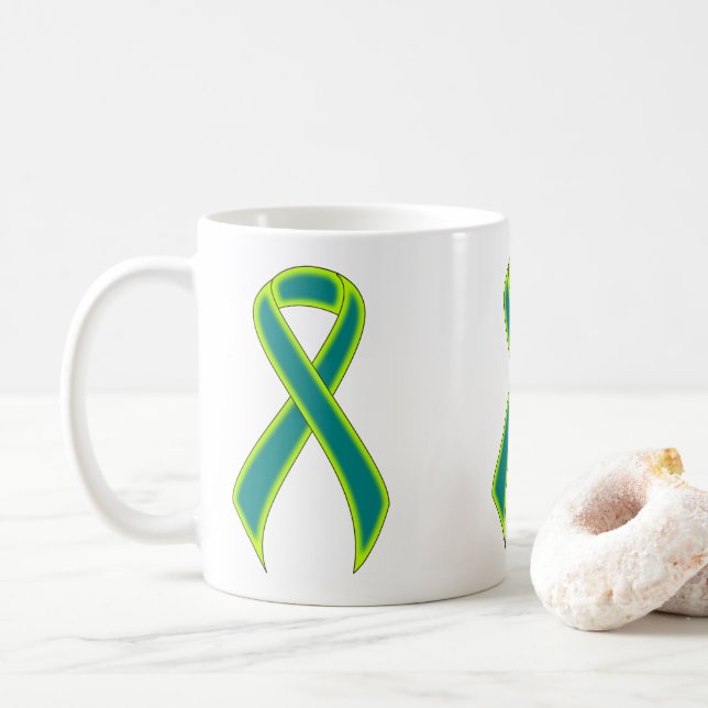 Taza De Café Cinta de sensibilización verde azulada y verde liv (Con donut)