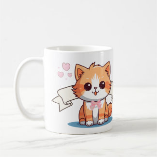 Taza De Café Cinta estética Naranja lindo gato de sobreno rosa