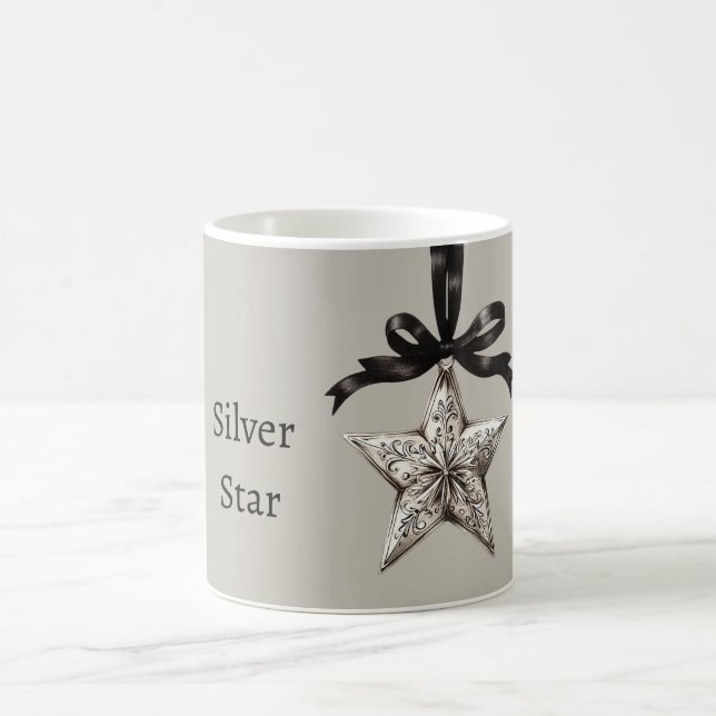 Taza De Café Cinta Negra Gris Estrella Plateada (Centro)
