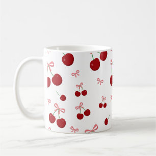 Taza De Café Cinta Roja de Cereza Patrón Continuo Diseño de Fru