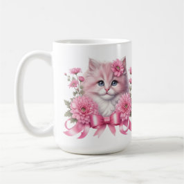 Taza De Café Cinta rosa blanca de gato