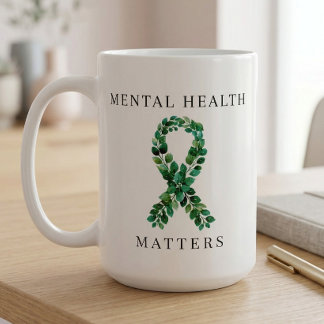 Taza De Café Cinta Verde Personalizada La Salud Mental Importa