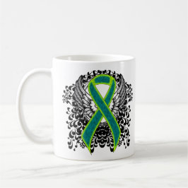 Taza De Café Cinta verde verde azulada y tibia con alas