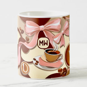 Taza De Café Cintas elegantes con temática de café, arcos monog