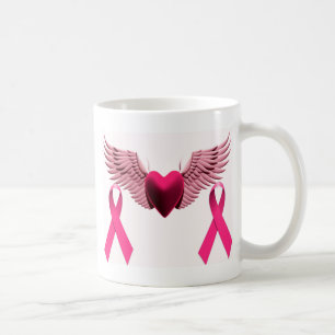 Taza De Café Cintas y corazón rosados del amor y de la ayuda