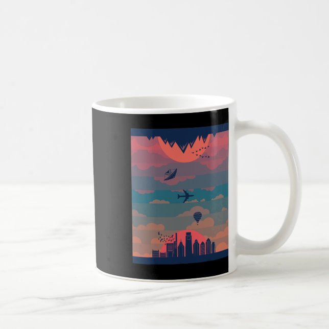 Taza De Café Círculo Del Amanecer Del Día Y De La Noche Tierra  (Derecha)