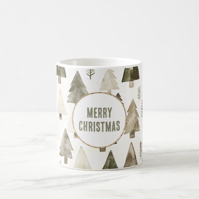 Taza De Café Círculo Purpurina Olive Green Christmas Trees (Centro)