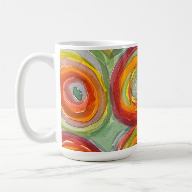 Taza De Café Círculos de Acuarela Arte Abstracto Multicolor (Izquierda)
