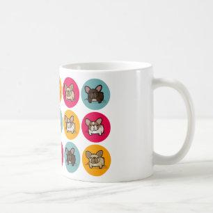 Taza De Café Círculos de Frenchie - azul, oro y rosa