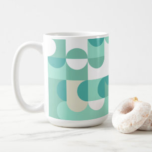 Taza De Café Círculos de Patrón Beige Gris Azul Verde Menta