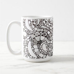 Taza De Café Círculos Ondulados Abstractos Dibujo en Línea Cuad