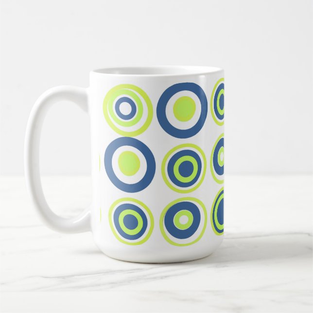 Taza De Café Círculos Retro Lime Pea Verde Verde azulado Sobre  (Izquierda)