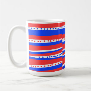 Taza De Café Círculos Rojos Blancos y Azules Rayas Chili