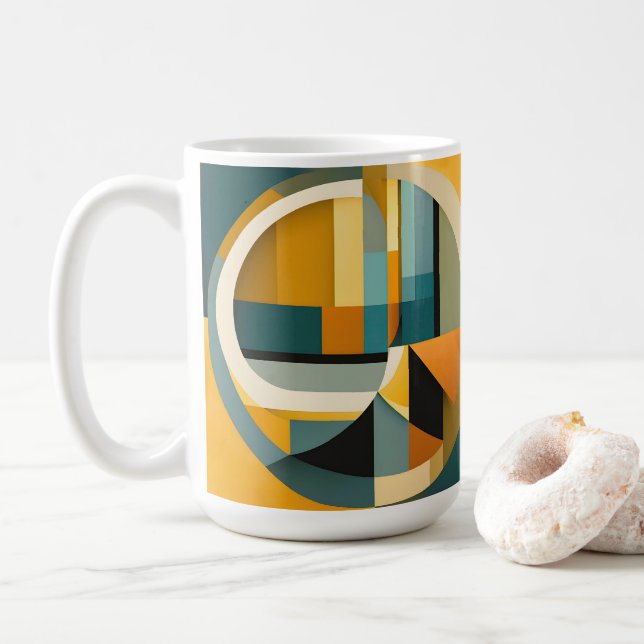 Taza De Café Círculos y Rectángulos de abstracción geométrica r (Con donut)