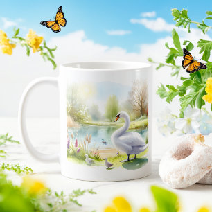 Taza De Café Cisne acuático de primavera