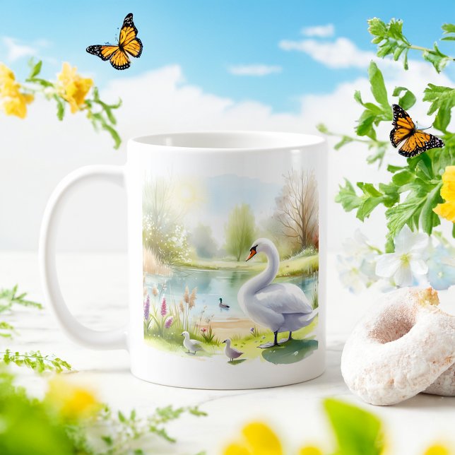 Taza De Café Cisne acuático de primavera (Subido por el creador)